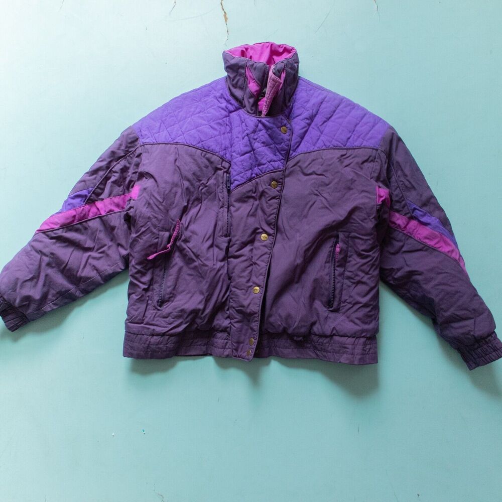 Action Wear Skor Vintage Color Blocked Purple Retro Ski Jacket Size Medium